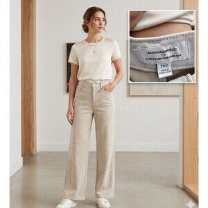 Banana Republic Women’s 28/6 Ultra High-Rise Wide Leg Suede Pants Cream Soft